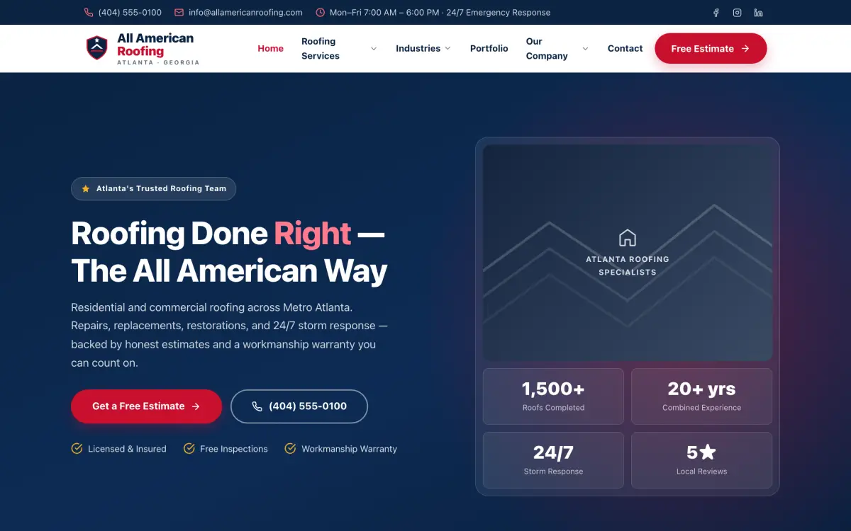 All American Roofing — Atlanta website